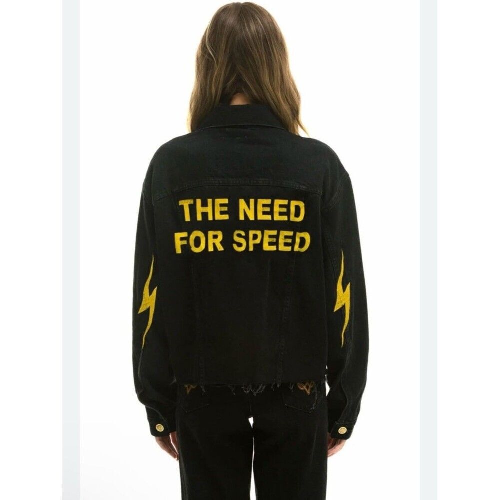 Aviator Nation NEED FOR SPEED OVERSIZED CROP DENIM JACKET - VINTAGE BLACK